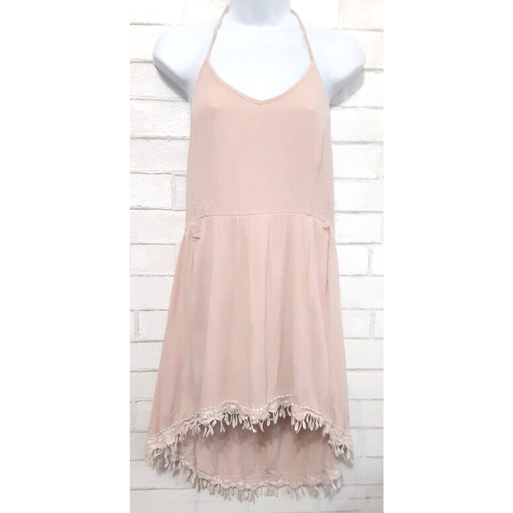 Jella Couture Hi-Low Dress Women's Size Large Ivory Crochet Lace Fringe Trim